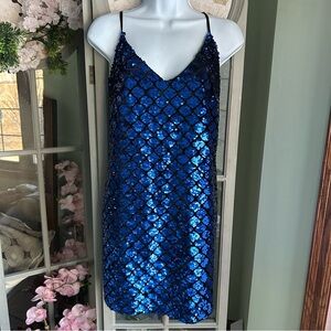 Women’s LULU’S Chic & Elegant Going Vogue Royal Blue Sequin Mini Dress Size S